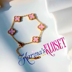 Temple Pink Marble Clover Bracelet Gold Plated Double Sided Dainty Bracelet 🎀